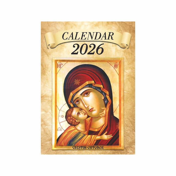 Calendar de perete ortodox, Maica Domnului „Eleusa”, 2026, 13 file, 30,5x42cm
