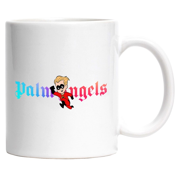 Cana Cu The Incredibles, Cu Textul "Palms Angels" - Design 12, Ceramica, 330ML, Cu Maner si Interior Alb