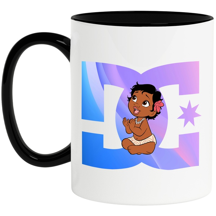 Cana Cu Moana, Cu Textul "DC" - Design 1, Ceramica, 330ML, Cu Maner si Interior Negru
