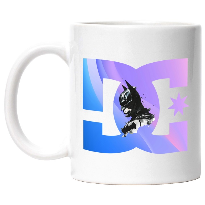 Cana Cu Batman, Cu Textul "DC" - Design 2, Ceramica, 330ML, Cu Maner si Interior Alb