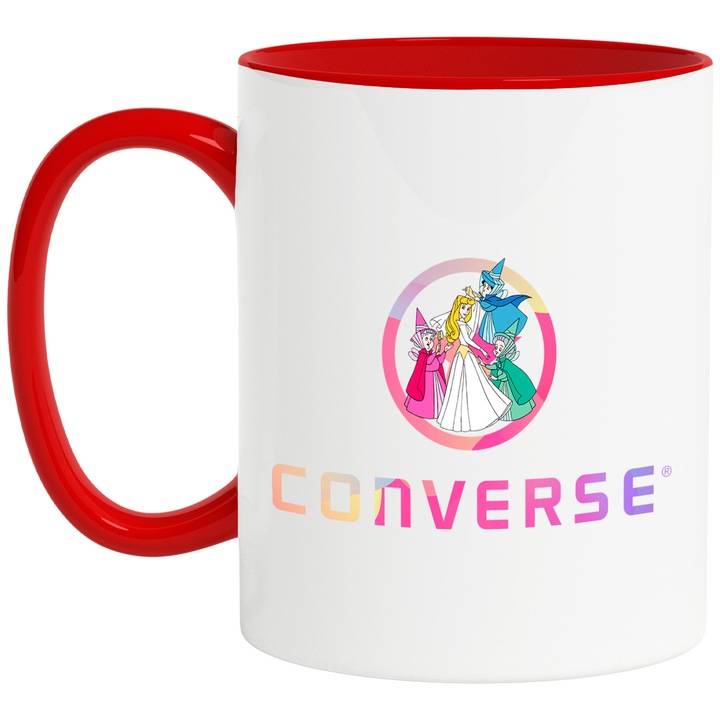 Cana Cu Frumoasa Adormita, Cu Textul "Converse" - Design 2, Ceramica, 330ML, Cu Maner si Interior Rosu