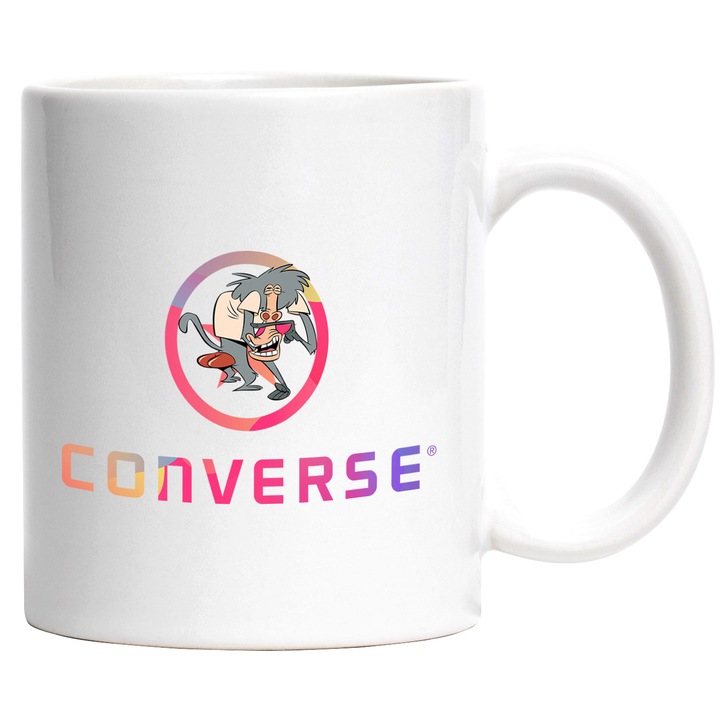 Cana Cu Babuin, Cu Textul "Converse" - Design 4, Ceramica, 330ML, Cu Maner si Interior Alb