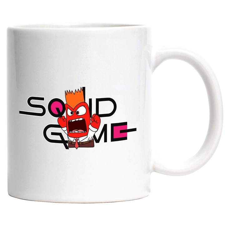 Cana Cu Inside Out, Cu Textul "Squid Game" - Design 11, Ceramica, 330ML, Cu Maner si Interior Alb