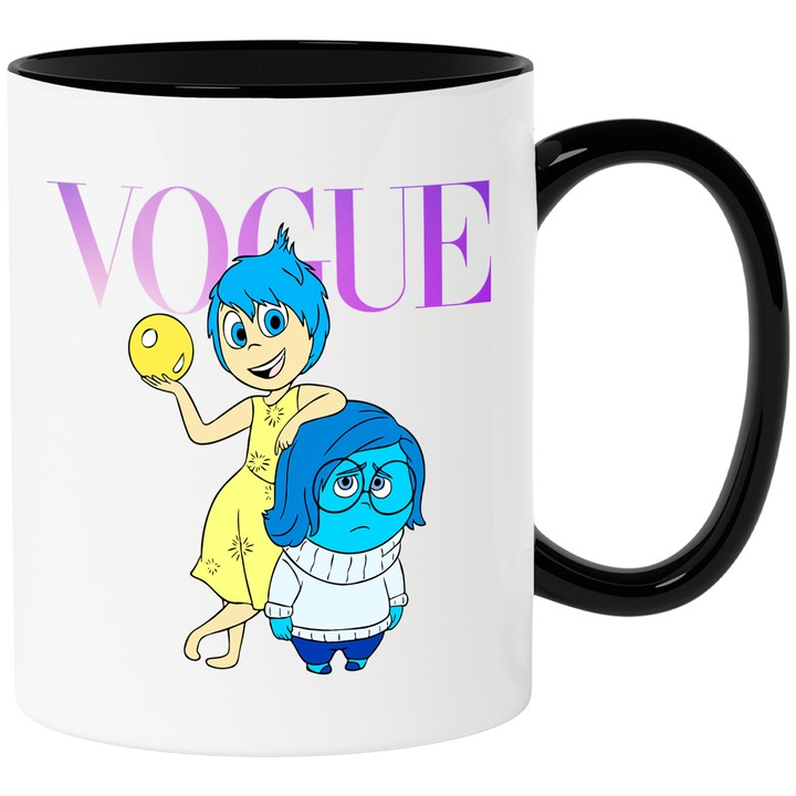 Cana Cu Inside Out, Cu Textul "Vogue" - Design 3, Ceramica, 330ML, Cu Maner si Interior Negru