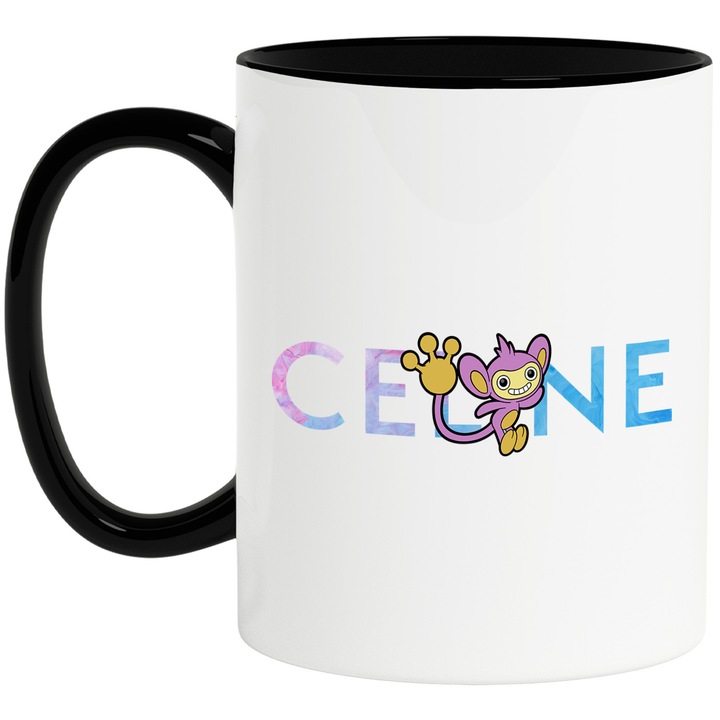 Cana Cu Pokemon, Cu Textul "Celine" - Design 6, Ceramica, 330ML, Cu Maner si Interior Negru