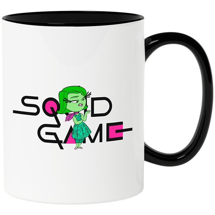 Cana Cu Inside Out, Cu Textul "Squid Game" - Design 6, Ceramica, 330ML, Cu Maner si Interior Negru