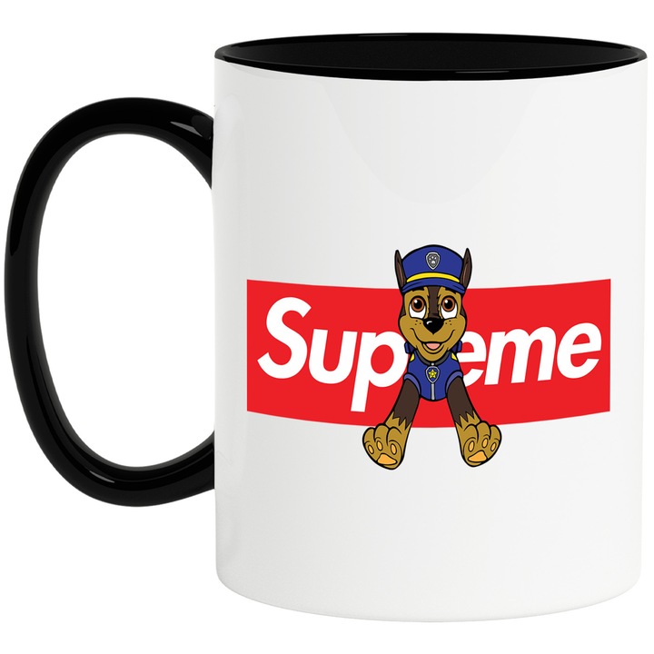 Cana Cu Patrula Catelusilor (), Cu Textul "png Supreme" - Design 2, Ceramica, 330ML, Cu Maner si Interior Negru