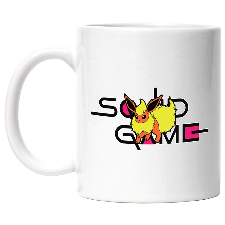Cana Cu Pokemon, Cu Textul "Squid Game" - Design 7, Ceramica, 330ML, Cu Maner si Interior Alb