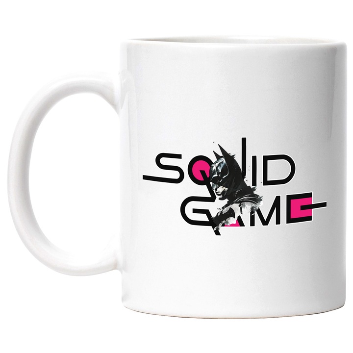 Cana Cu Batman, Cu Textul "Squid Game" - Design 2, Ceramica, 330ML, Cu Maner si Interior Alb