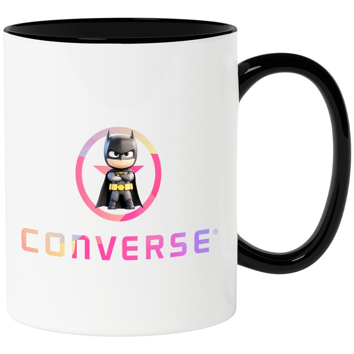 Cana Cu Batman, Cu Textul "Converse" - Design 8, Ceramica, 330ML, Cu Maner si Interior Negru