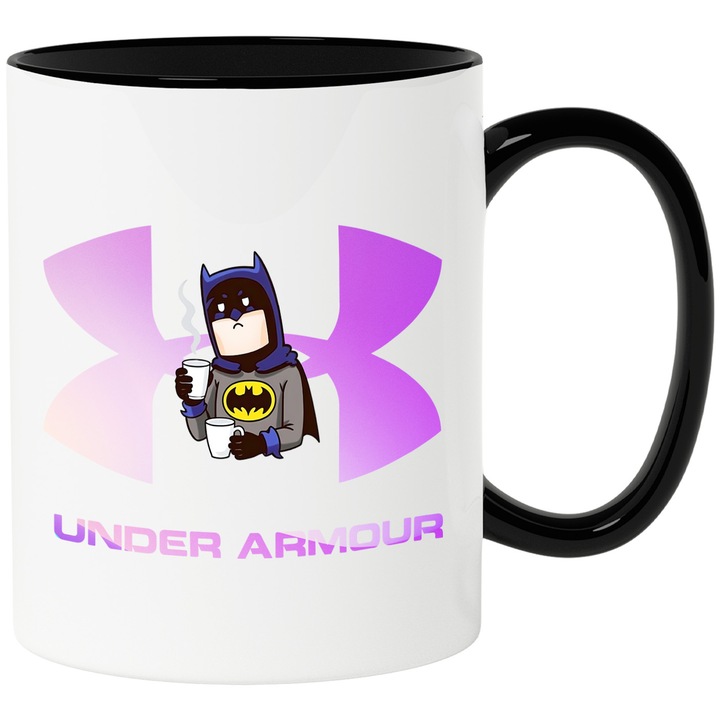Cana Cu Batman, Cu Textul "Under Armor" - Design 7, Ceramica, 330ML, Cu Maner si Interior Negru
