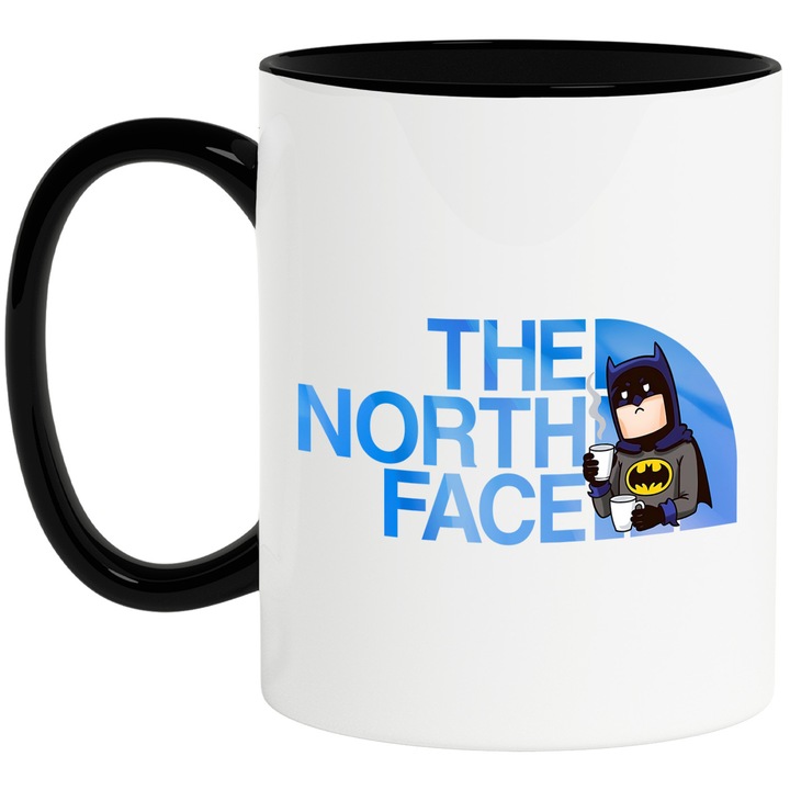 Cana Cu Batman, Cu Textul "The North Face" - Design 7, Ceramica, 330ML, Cu Maner si Interior Negru