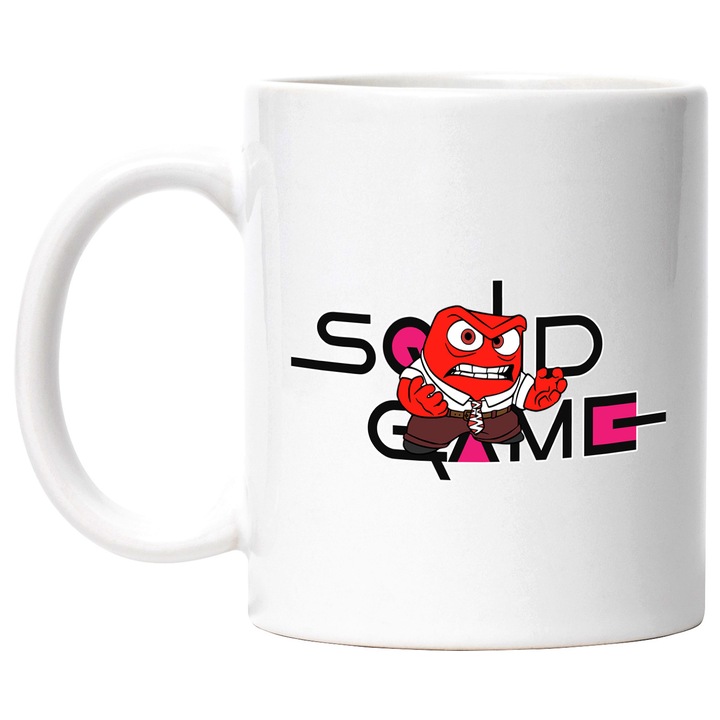 Cana Cu Inside Out, Cu Textul "Squid Game" - Design 8, Ceramica, 330ML, Cu Maner si Interior Alb