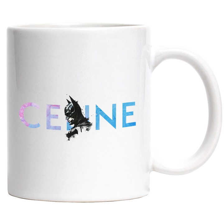 Cana Cu Batman, Cu Textul "Celine" - Design 2, Ceramica, 330ML, Cu Maner si Interior Alb