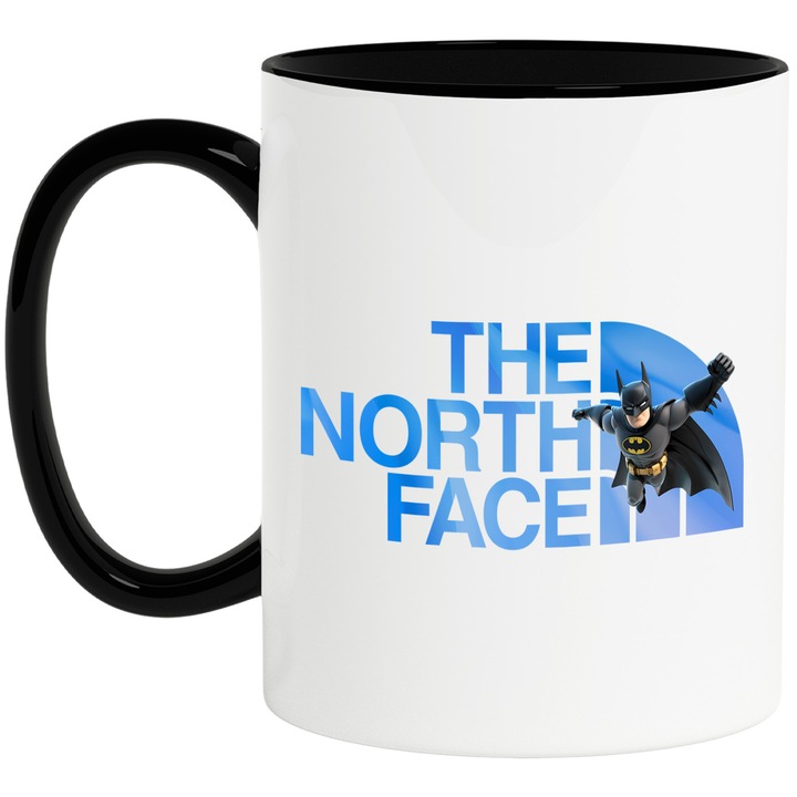 Cana Cu Batman, Cu Textul "The North Face" - Design 5, Ceramica, 330ML, Cu Maner si Interior Negru