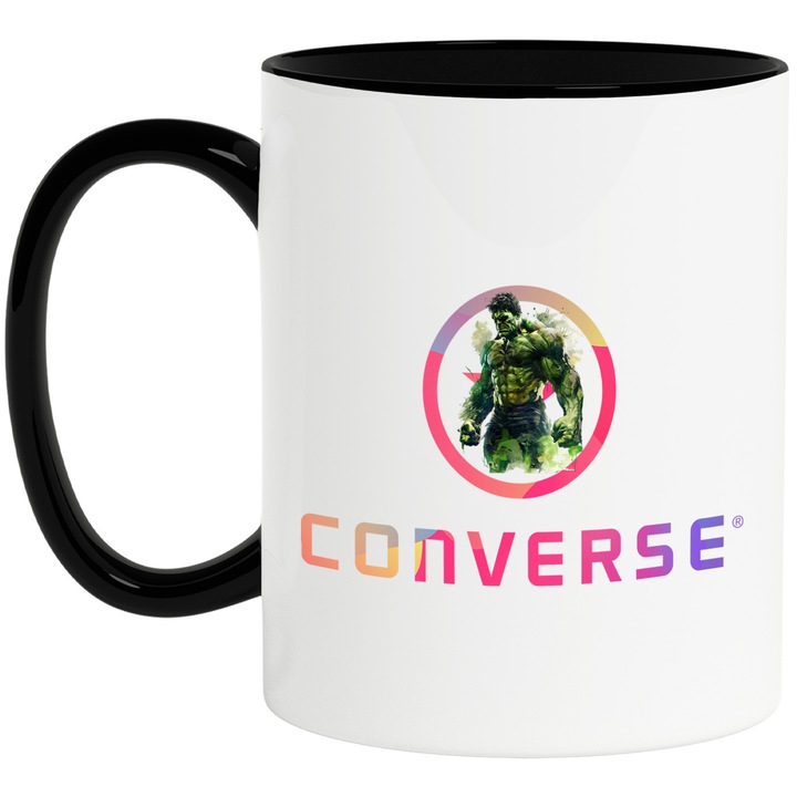 Cana Cu Hulk, Cu Textul "Converse" - Design 2, Ceramica, 330ML, Cu Maner si Interior Negru