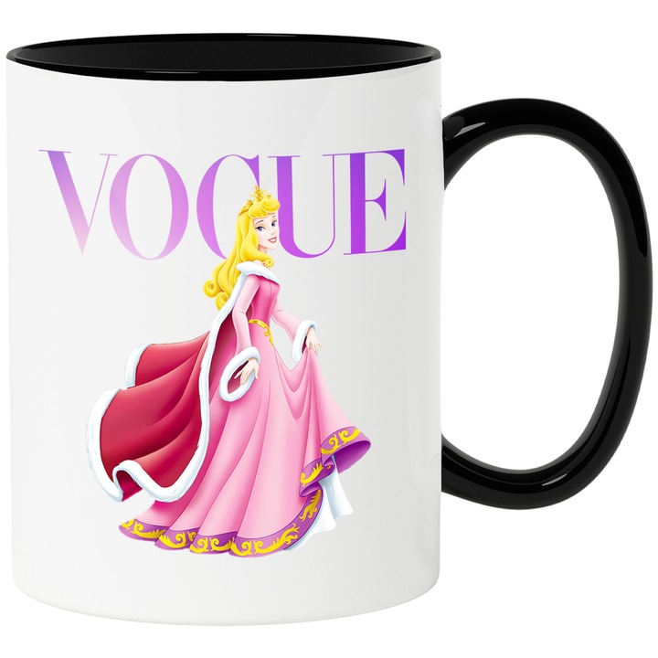 Cana Cu Autora, Cu Textul "Vogue" - Design 5, Ceramica, 330ML, Cu Maner si Interior Negru