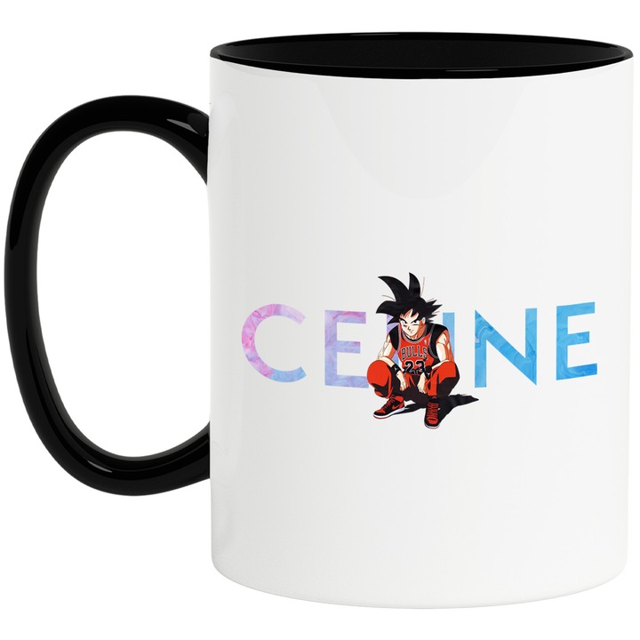 Cana Cu Dragon ball, Cu Textul "Celine" - Design 5, Ceramica, 330ML, Cu Maner si Interior Negru