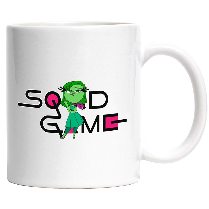 Cana Cu Inside Out, Cu Textul "Squid Game" - Design 10, Ceramica, 330ML, Cu Maner si Interior Alb