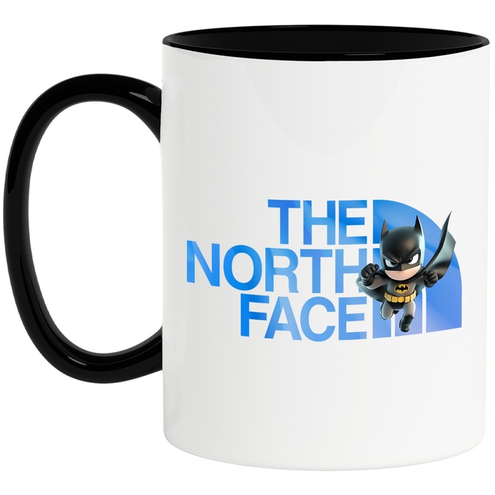 Cana Cu Batman, Cu Textul "The North Face" - Design 6, Ceramica, 330ML, Cu Maner si Interior Negru