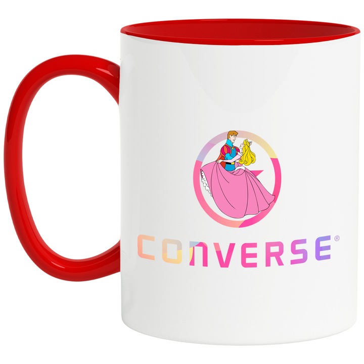 Cana Cu Frumoasa Adormita, Cu Textul "Converse" - Design 5, Ceramica, 330ML, Cu Maner si Interior Rosu