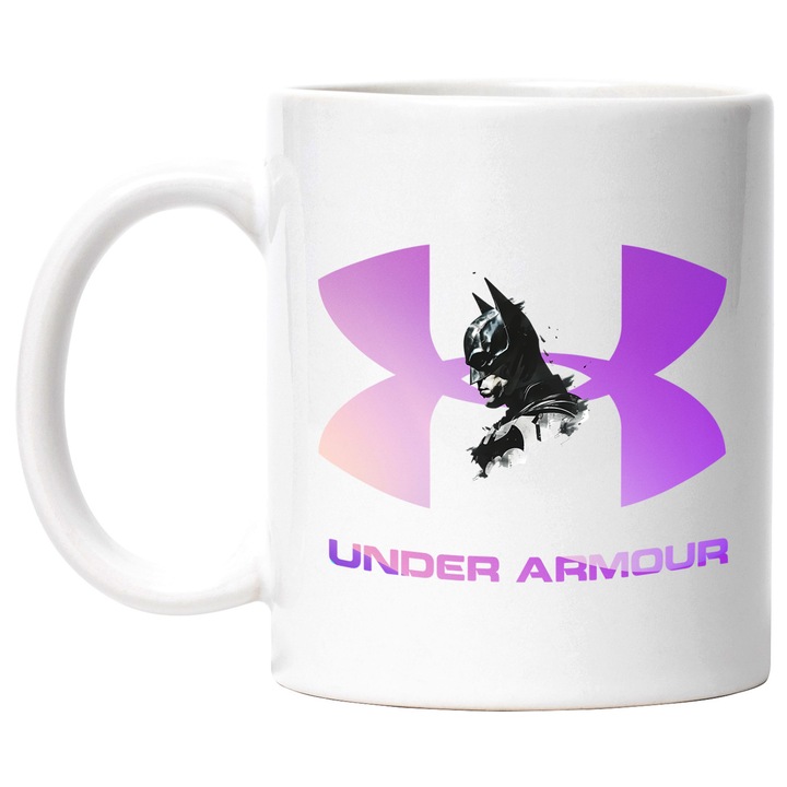 Cana Cu Batman, Cu Textul "Under Armor" - Design 2, Ceramica, 330ML, Cu Maner si Interior Alb
