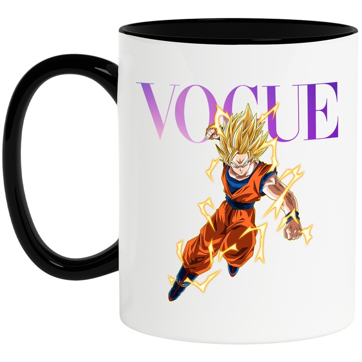 Cana Cu Dragon ball, Cu Textul "Vogue" - Design 3, Ceramica, 330ML, Cu Maner si Interior Negru