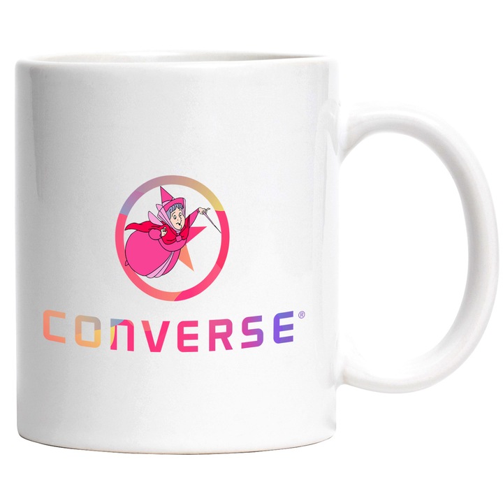 Cana Cu Frumoasa Adormita, Cu Textul "Converse" - Design 7, Ceramica, 330ML, Cu Maner si Interior Alb