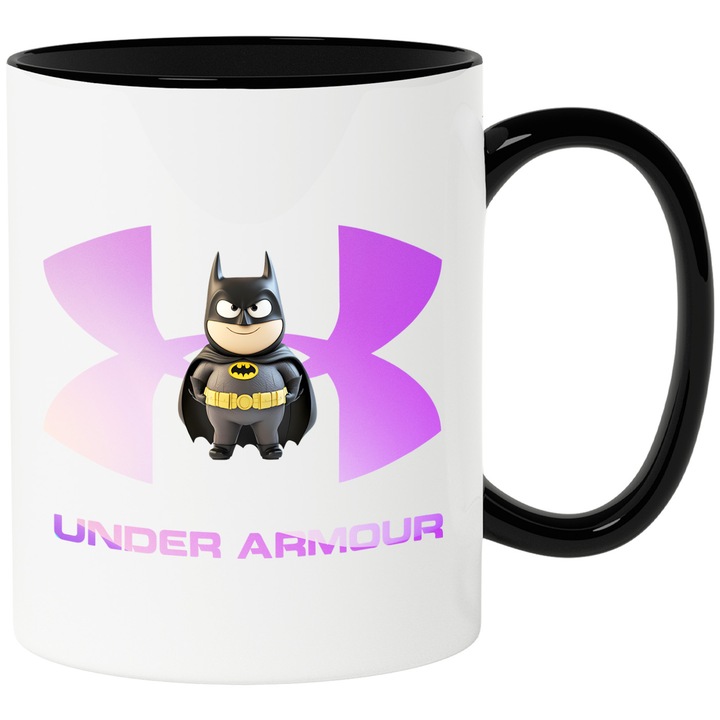 Cana Cu Batman, Cu Textul "Under Armor" - Design 1, Ceramica, 330ML, Cu Maner si Interior Negru