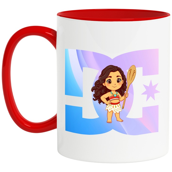 Cana Cu Moana, Cu Textul "DC" - Design 5, Ceramica, 330ML, Cu Maner si Interior Rosu
