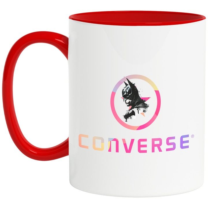 Cana Cu Batman, Cu Textul "Converse" - Design 2, Ceramica, 330ML, Cu Maner si Interior Rosu