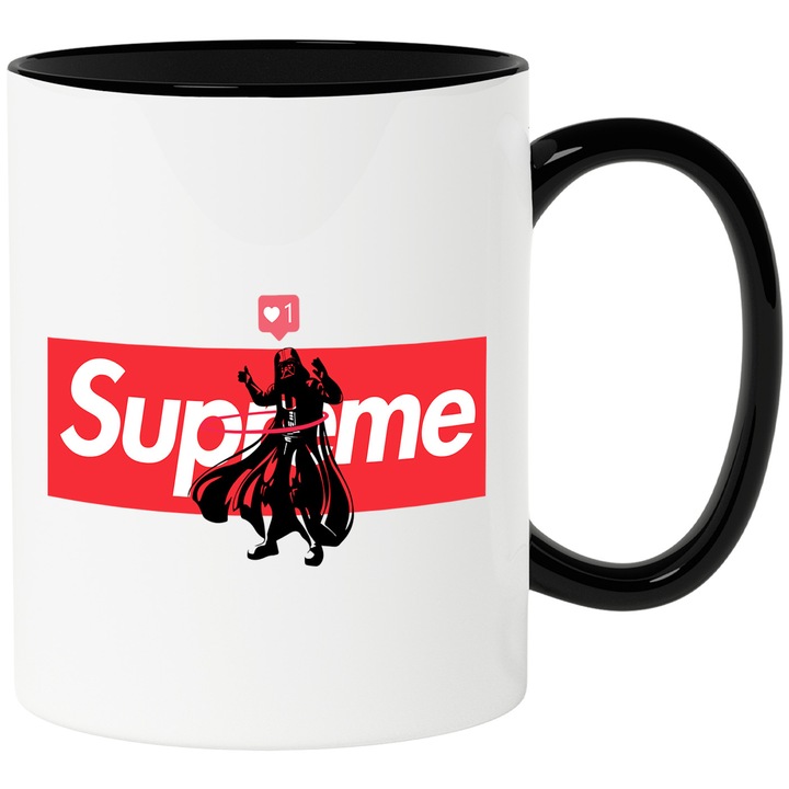 Cana Cu Starwars, Cu Textul "Supreme" - Design 2, Ceramica, 330ML, Cu Maner si Interior Negru