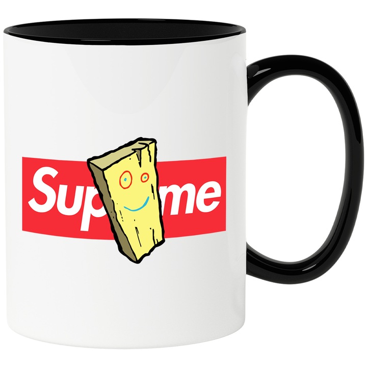 Cana Cu EDEDD SI EDDY, Cu Textul "Supreme" - Design 5, Ceramica, 330ML, Cu Maner si Interior Negru