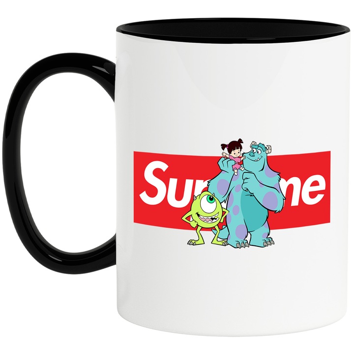 Cana Cu Monsters Inc, Cu Textul "Supreme" - Design 1, Ceramica, 330ML, Cu Maner si Interior Negru