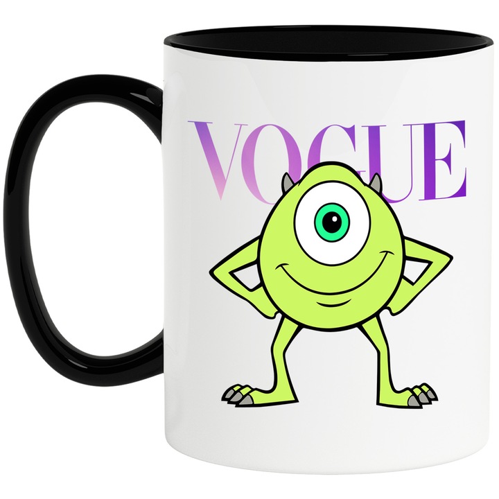Cana Cu Monsters Inc, Cu Textul "Vogue" - Design 2, Ceramica, 330ML, Cu Maner si Interior Negru