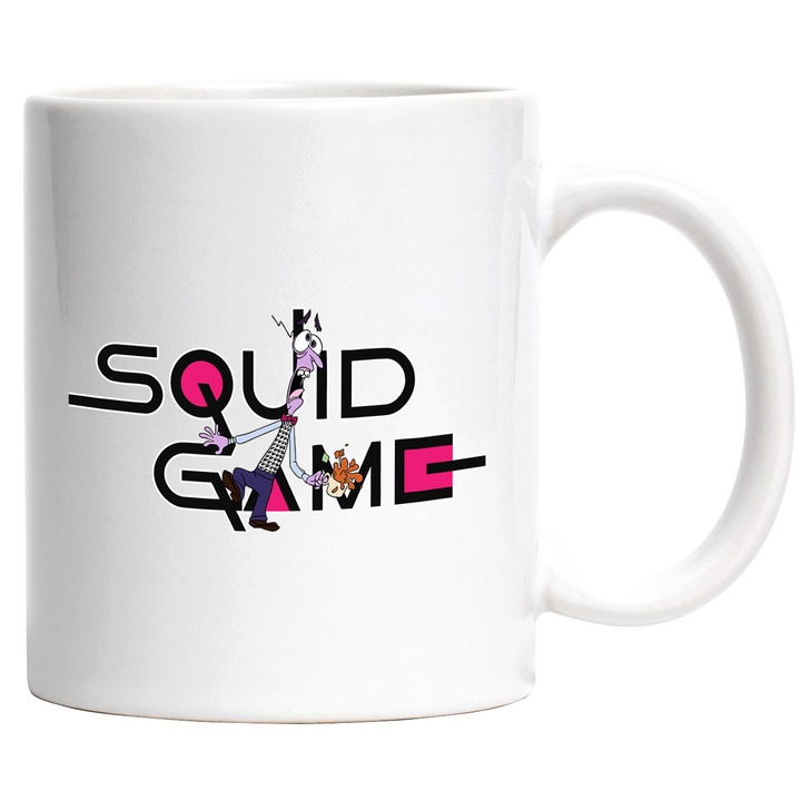 Cana Cu Inside Out, Cu Textul "Squid Game" - Design 2, Ceramica, 330ML, Cu Maner si Interior Alb