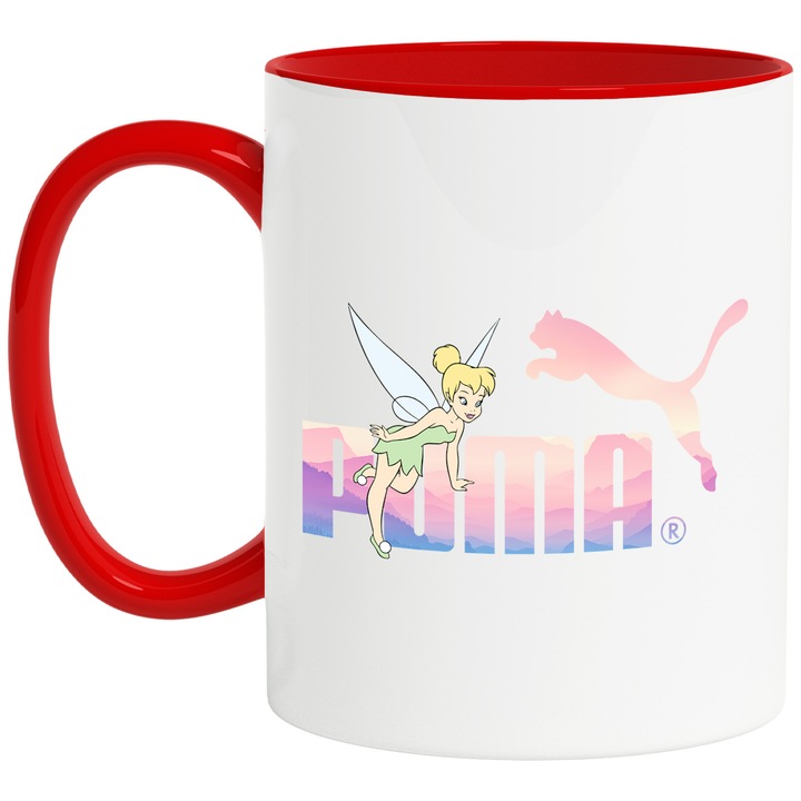Cana Cu Clopotica, Cu Textul "Puma" - Design 1, Ceramica, 330ML, Cu Maner si Interior Rosu