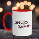 Cana Cu Clopotica, Cu Textul "Squid Game" - Design 2, Ceramica, 330ML, Cu Maner si Interior Rosu