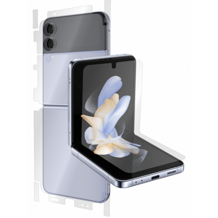 Folie de protectie display si spate compatibila cu Samsung Galaxy Z Flip4, 360 grade, Silicon, Transparenta