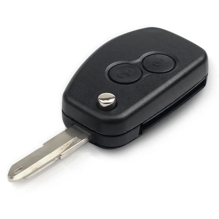 Carcasa cheie auto Techstar tip briceag, 2 butoane, negru, compatibilitate Dacia Logan/Renault Trafic, cu lama VAC102 neprelucrata