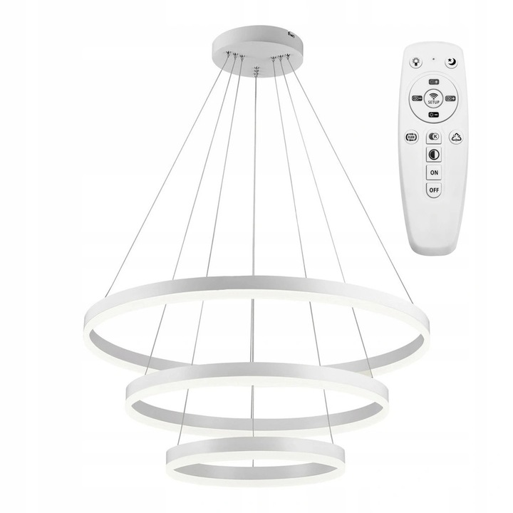 Lampa Plafoniera LED Inelara 20-40-60cm, Reglabila, Alba, Telecomanda