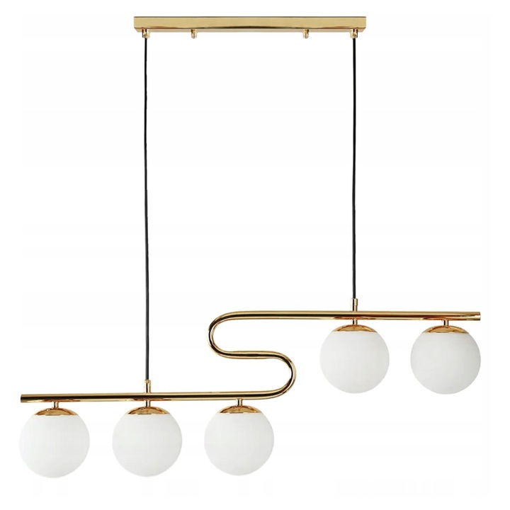 Lampa Plafoniera Aurie cu Bile Albe Mate, 5xE27