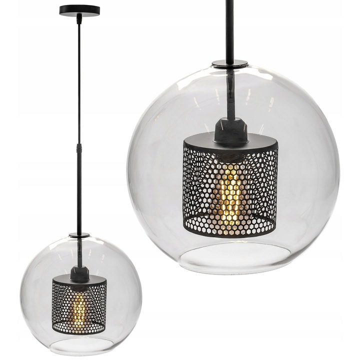 Lampa Suspendata Neagra, Sticla, Stil Loft, Diametru 20cm