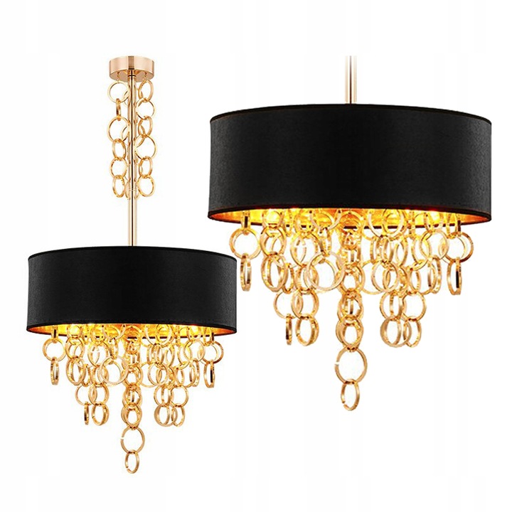 Lampa Pendant Glamour Black Gold 45cm, Sufragerie, Moderna
