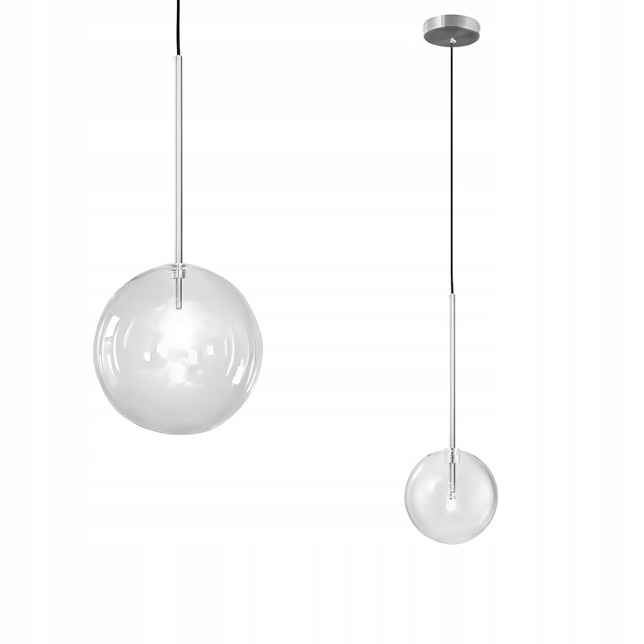 Lampa Suspendata Sfera Sticla 20cm, Transparent Crom, Dulie G4