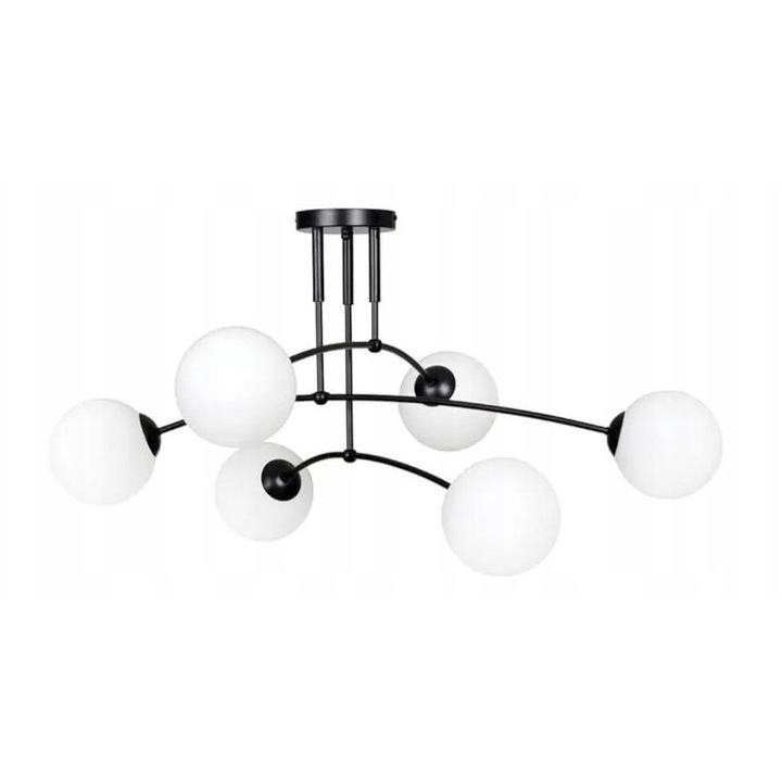 Lampa Plafon APP1576 Neagra, Globuri Sticla Mata, 6xE27