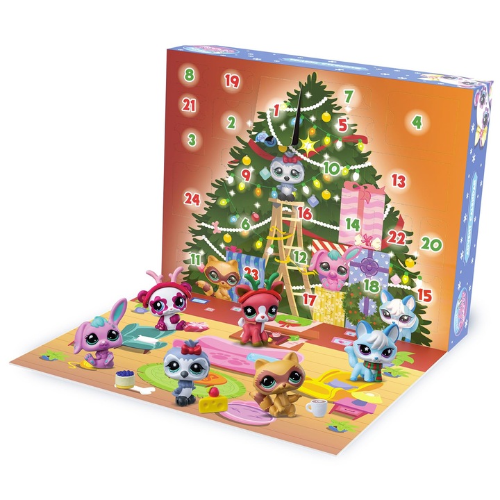 Littlest Pet Shop - Адвент календар Pet Shop - 8 артикула Pet Shop и 16 аксесоара - 24-дневен адвент календар - Колекционерски мини фигурки на домашни любимци - Играчка за деца на 4 и повече години - Bf00758
