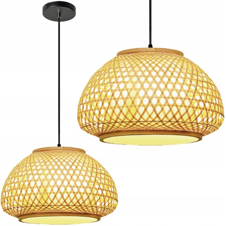 Lampa Suspensie Bamboo Boho Ajourata, Naturala, 48cm