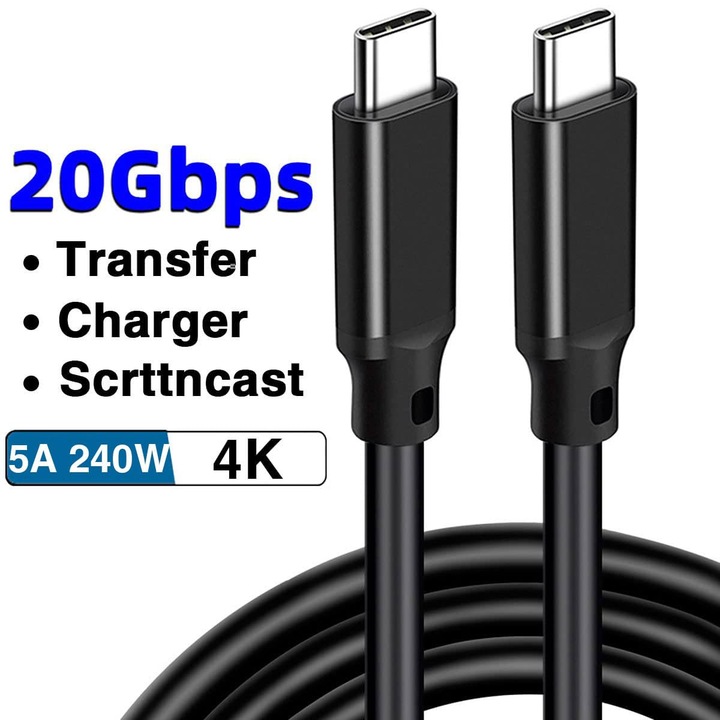 Кабел USB-C към USB-C, Type-C USB 3.2 Gen2 многофункционален, 20Gbps, 8K60Hz, FastCharge 240W, 1м, Текстуриран черен, Съвместим с лаптоп/телефон/преносим монитор, YakiHoki