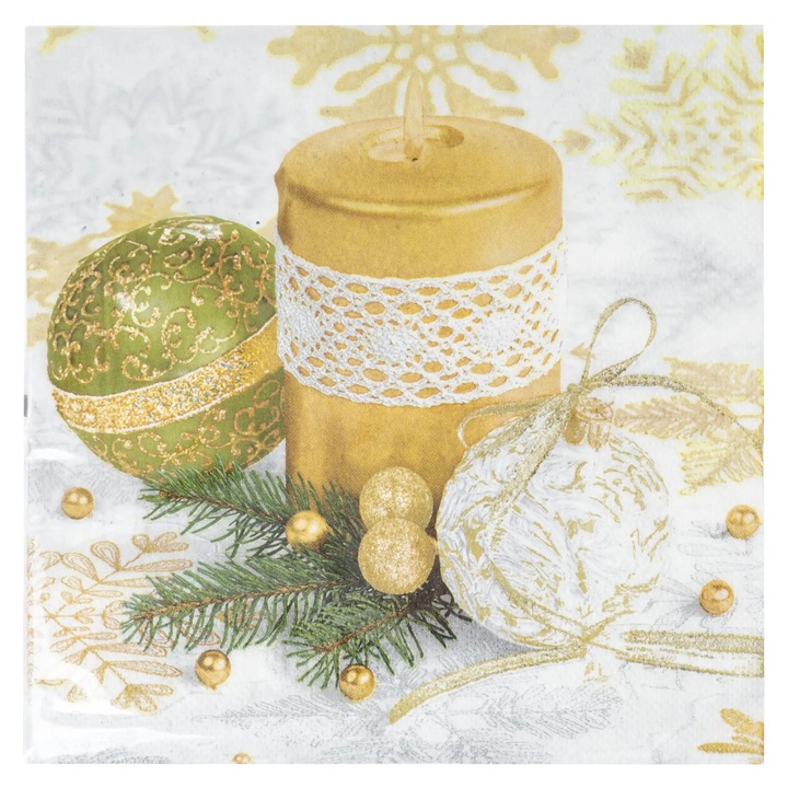 Set de Serwetki Decorativa pentru Craciun, POLMAK, 20 buc, trei straturi, motive aurii si argintii, ecologice